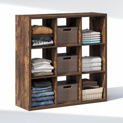 Furinno Cubic Extra Thick 9-Cube Closet Organizers and Storage, Amber Pine