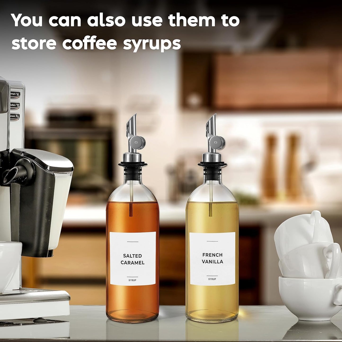 Olive Oil Dispenser Bottle - Includes 55 Kitchen Essential Labels - Cooking Oil Bottles for