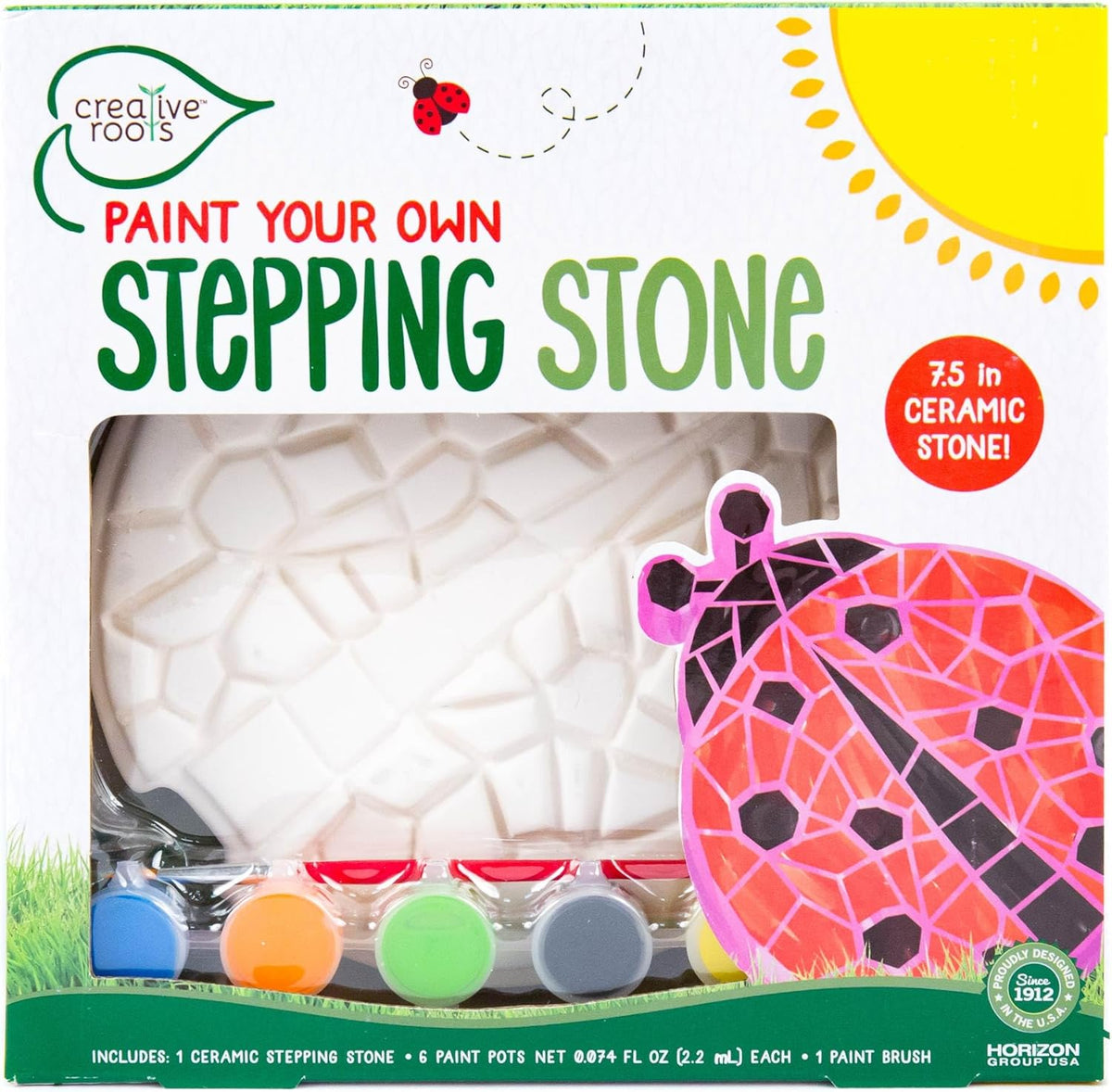 Creative Roots Mosaic Ladybug Stone, Includes 7-Inch Ceramic Stepping Stone & 6 Vibrant Paints, DIY