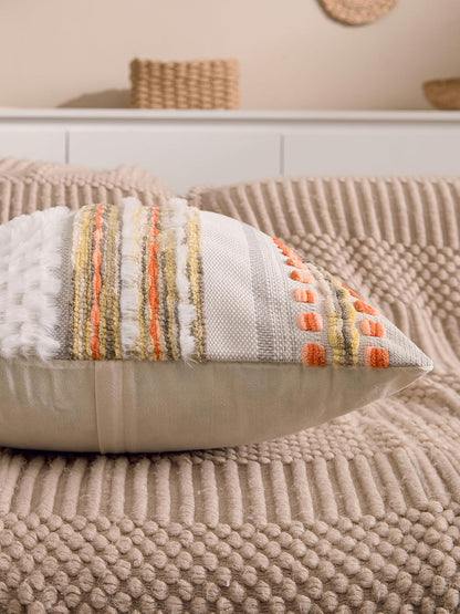 Fall Boho Chenille Tufted Throw Pillow Covers 18x18 Inch Set of 2 Farmhouse Striped Couch
