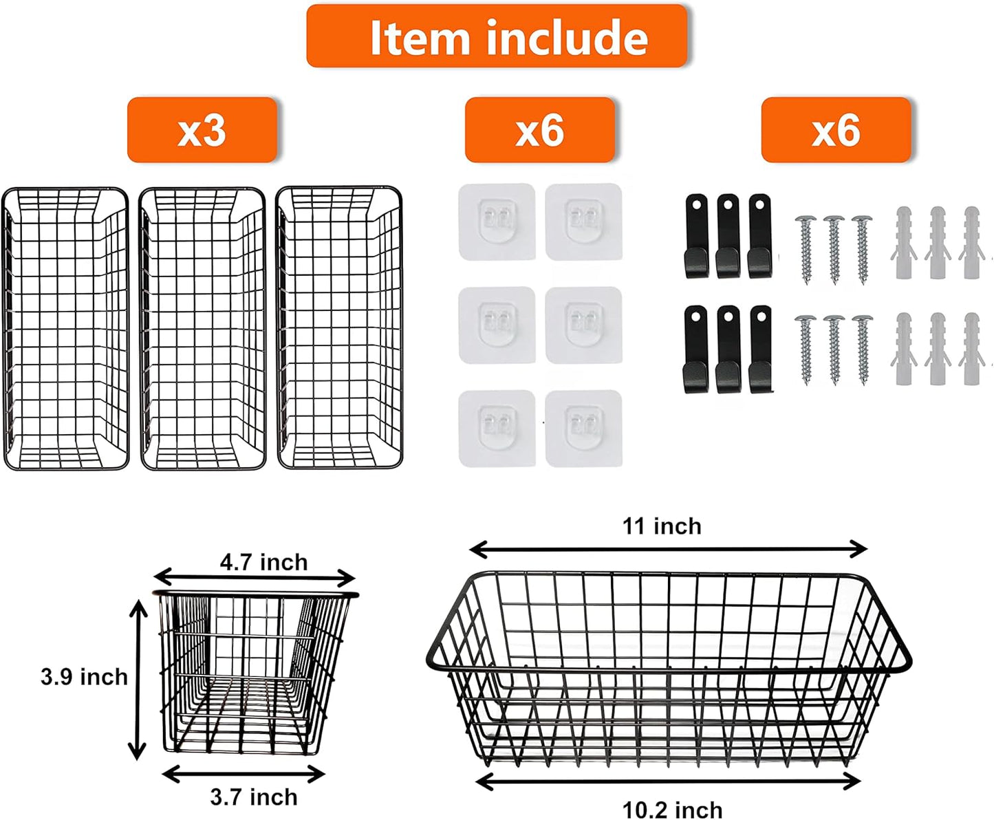 Joben Oligey 3 Set Hanging Wire Baskets ,Wall Mount Fruit Basket,No Drilling,Adhesive Small Metal