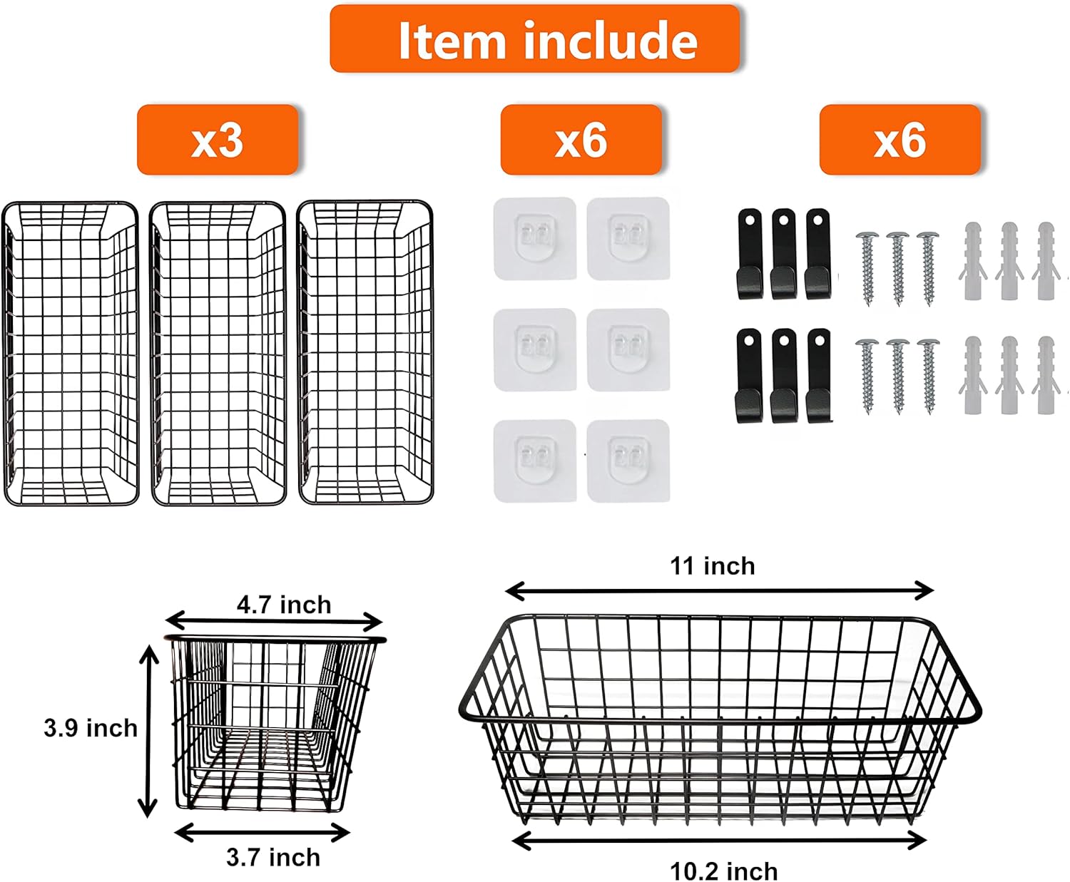 Joben Oligey 3 Set Hanging Wire Baskets ,Wall Mount Fruit Basket,No Drilling,Adhesive Small Metal