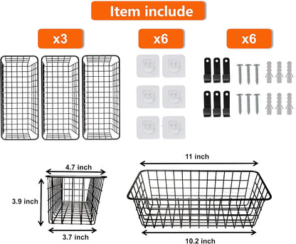 Joben Oligey 3 Set Hanging Wire Baskets ,Wall Mount Fruit Basket,No Drilling,Adhesive Small Metal