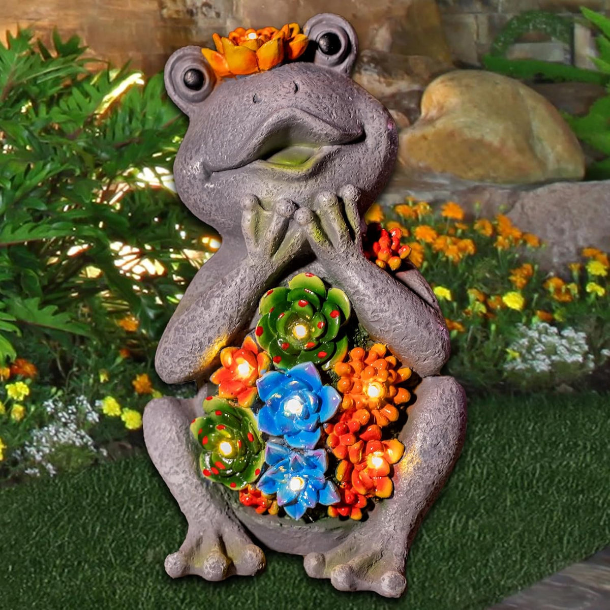 Frog Solar Figurine Light Statue Outdoor Gardening Gifts Decoration Garden Frogs Yard Decor Lamp