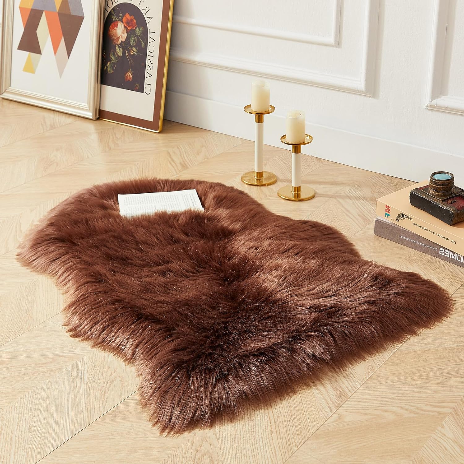 AMTOVO Faux Fur Rug, Coffee Small Area Rug, Fluffy Sheepskin Rug, Fuzzy Ultra Soft 2 x 3 ft Shag