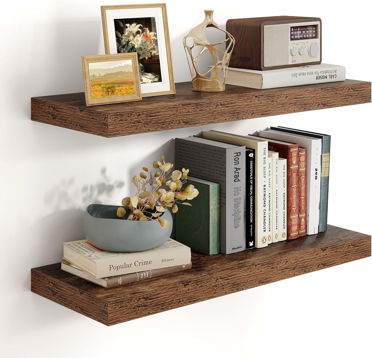 Heimlove 24 inch Floating Shelves for Wall,9.3 inch deep Brown Bathroom Over Toilet Shelf,Wall