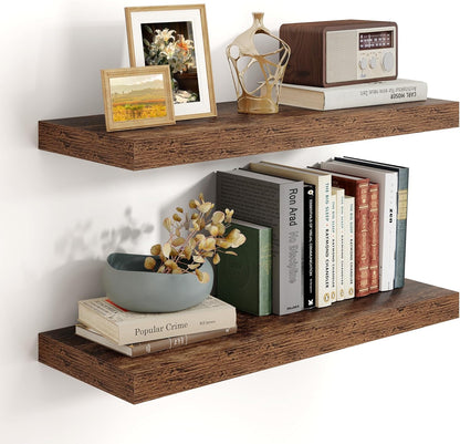 Heimlove 24 inch Floating Shelves for Wall,9.3 inch deep Brown Bathroom Over Toilet Shelf,Wall