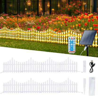 Hopolon 8 Pack White Picket Fence for Garden, 11.1in (H) X 9.1ft (L) Garden Fence Border with 144