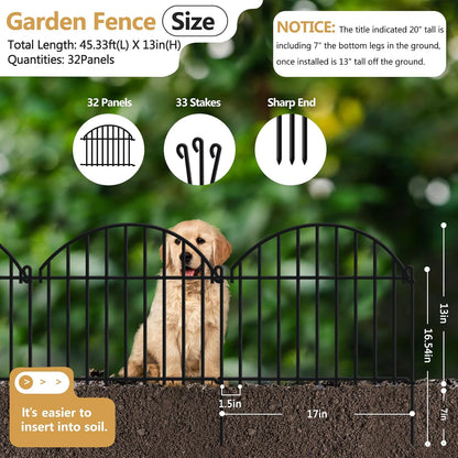 45.33ft x 20in Garden Fence, 32 Panels Animal Barrier Fences for Dogs Rabbit, Anti Digging Defense