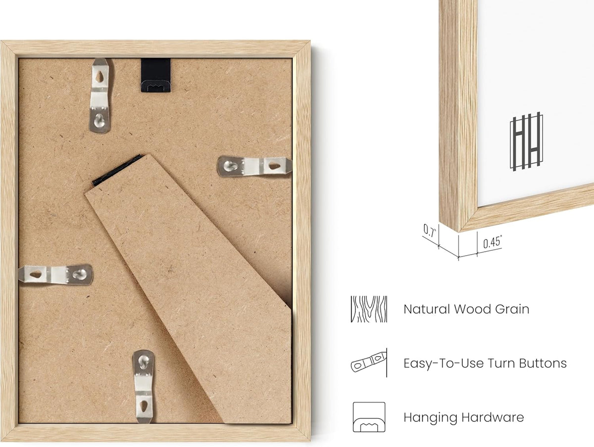 Haus and Hues 6x8 Natural Oak Wooden Picture Frame - Set of 9 6x8 Poster Frame - Premium Oak