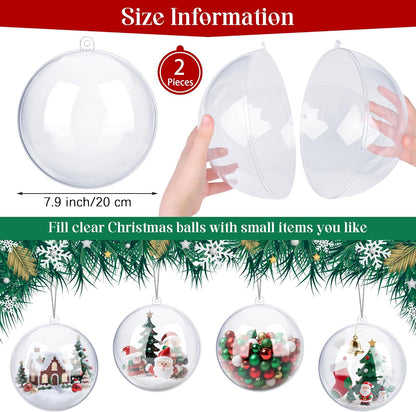 ANVAVO 2 Pieces 20 cm Christmas Clear Plastic Fillable Ball Ornaments DIY Craft Transparent Baubles