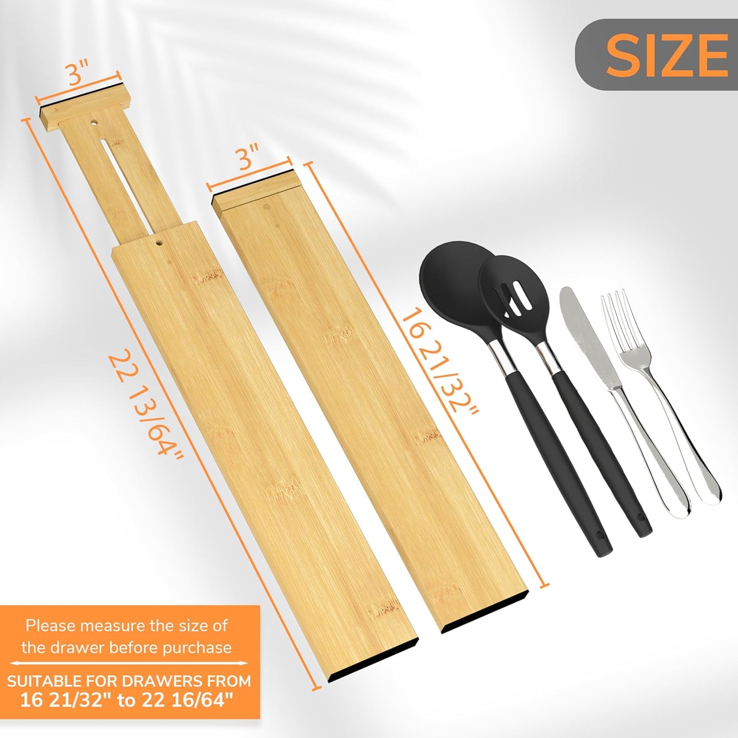 BAMEOS 3" H Bamboo Drawer Dividers - Adjustable Expandable Drawer Organizer - Kitchen, Bathroom