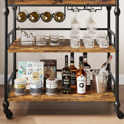 Bar Cart, Bar Carts for The Home, 3 Tier Serving Cart with Wheels, Home Bar & Serving Carts, Metal