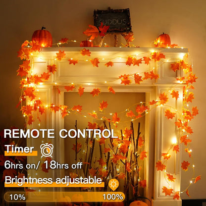 suddus Vine with Fairy Lights Battery Operated, 33ft 100 LED Maple Leaf String Lights with Remote