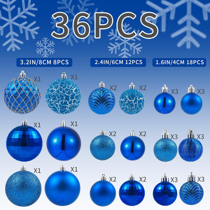 LANGXUN 36pcs Blue Christmas Tree Decorations Balls, Bolas De Navidad, 2025 Christmas Decor, Indoor