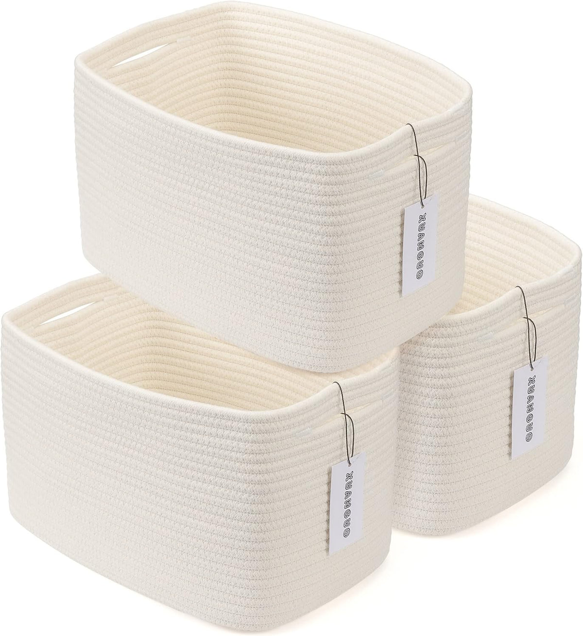 Cotton Rope storage Basket Bins Woven Basket for Organizing Shelves Rectangle Decorative Baskets