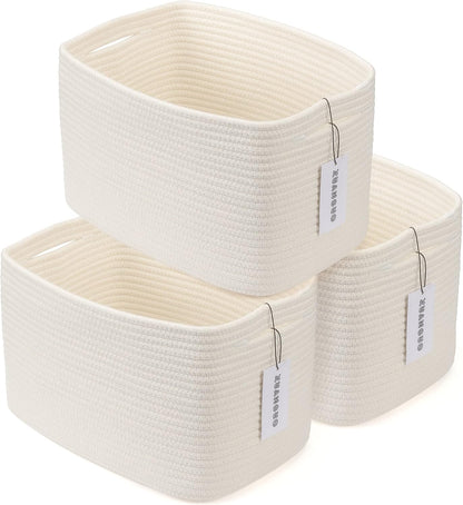 Cotton Rope storage Basket Bins Woven Basket for Organizing Shelves Rectangle Decorative Baskets