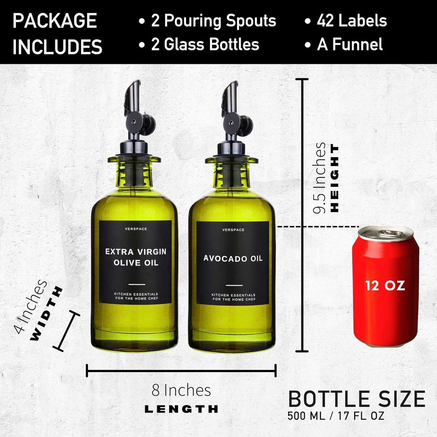 Green Glass Olive Oil Dispenser Bottle For Kitchen By Verpsace,Avocado Oil Dispenser Set, Modern