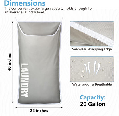 Hanging Laundry Hamper Bag XL 40x22", Space Saving over the Door Storage Bags, Behind the Door