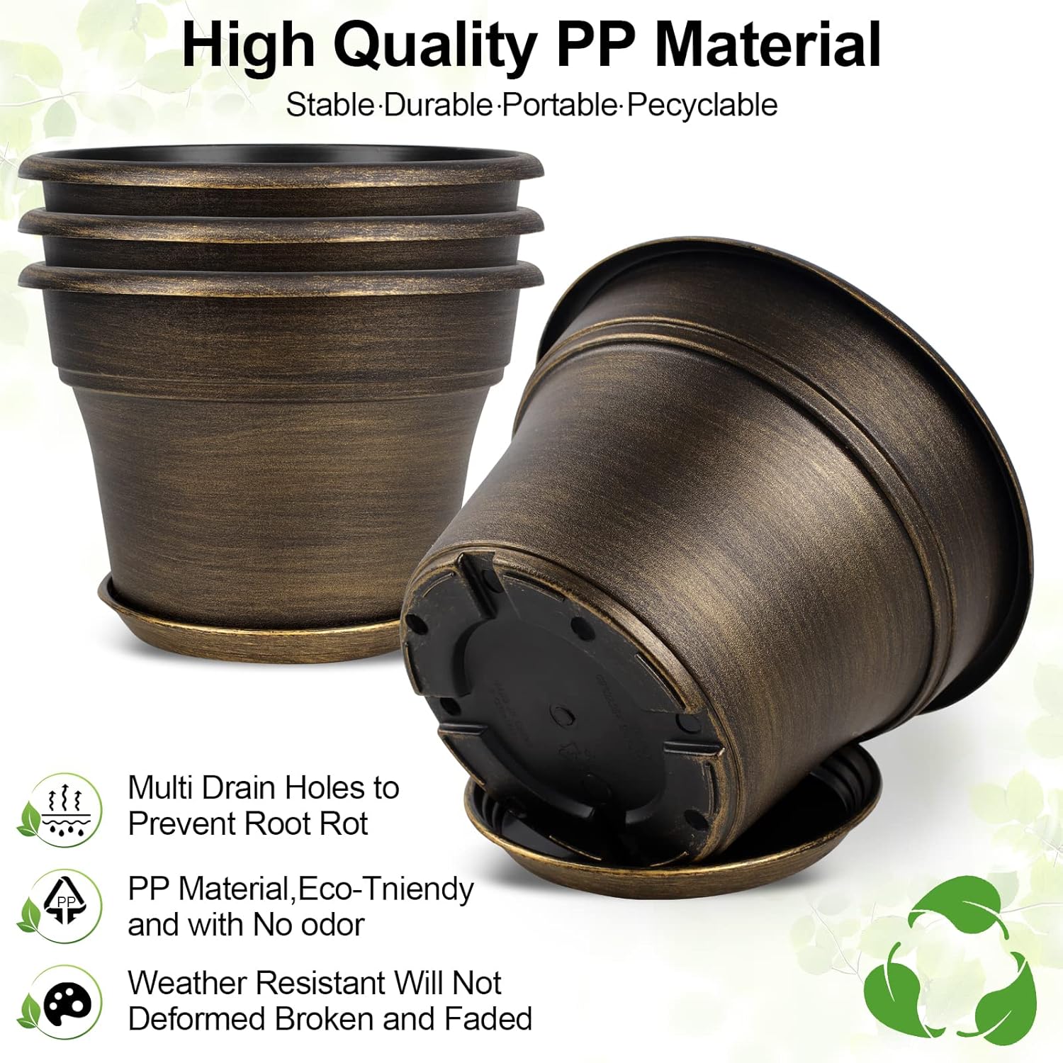 Plant Planters Pots Set of 4 Pack 13 Inch，Large Plastic Flower Pot for Indoor Plants with Drainage