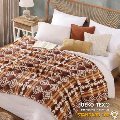 CASAAGUSTO Boho Sherpa Blanket, Aztec Twin Blanket,Ultra Soft, Warm, Cozy, Plush, Thick Fleece