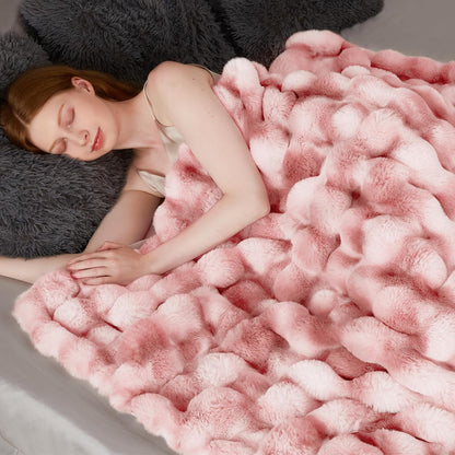Luxury 1000GSM Faux Rabbit Fur Throw Blanket for Woman, Super Heavy Warm Cozy Blankets for Her for