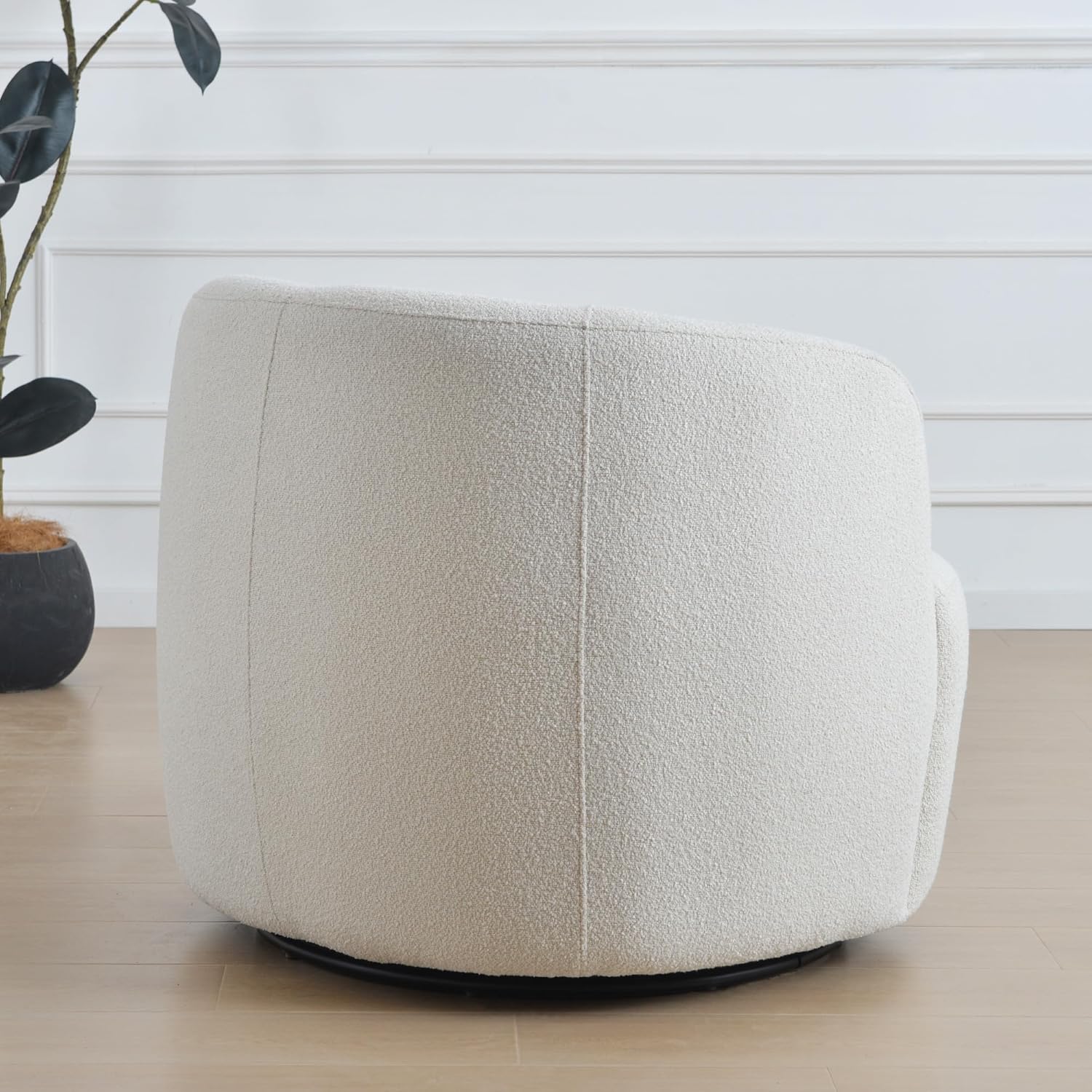 KINWELL 34" Wide Sherpa Swivel Barrel Chair, No Assembly Round Boucle Upholstered Accent Chair
