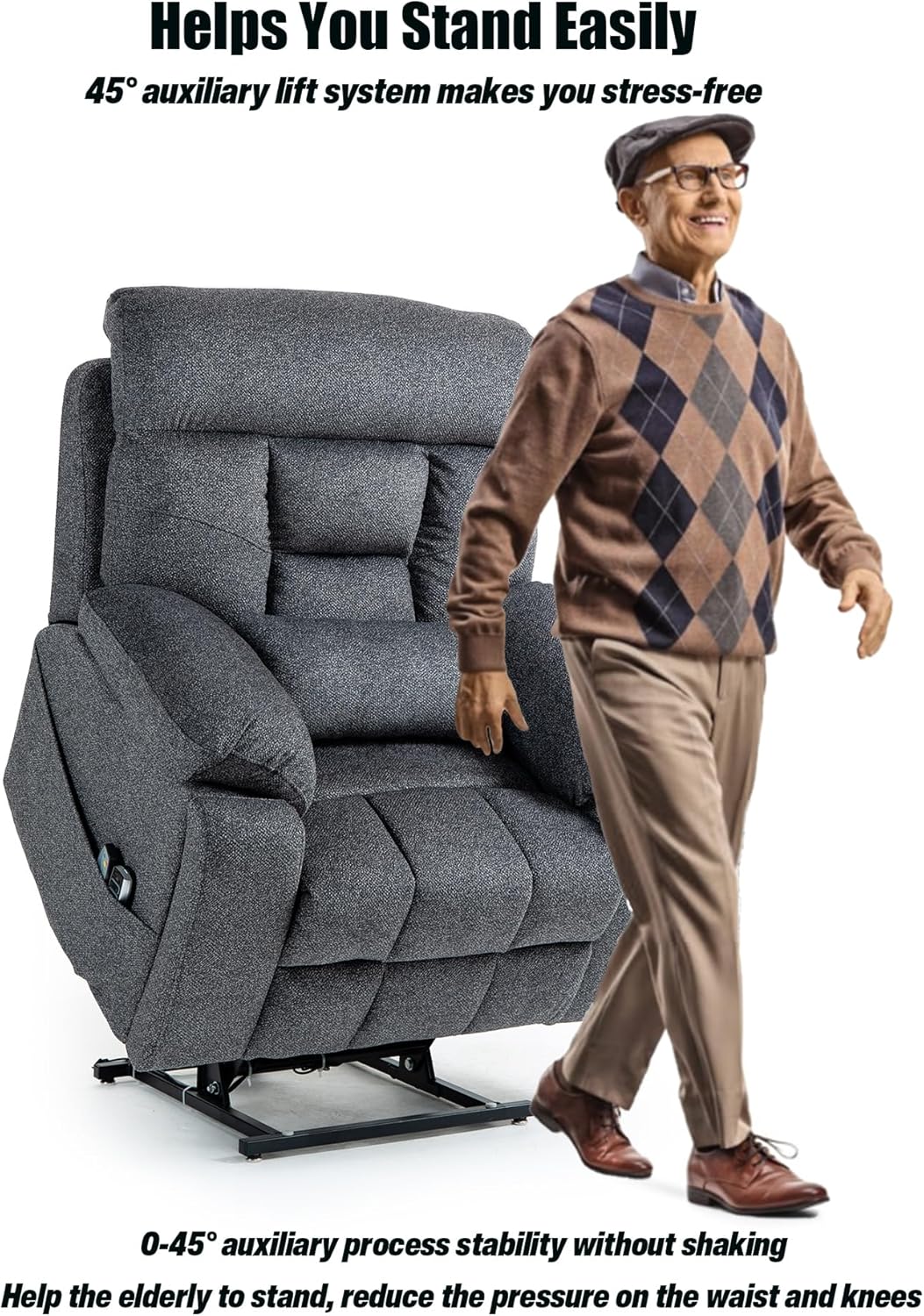 Power Lift Chair Recliners for Elderly with Heated and Massage, 4 Motor Headrest, Lumbar