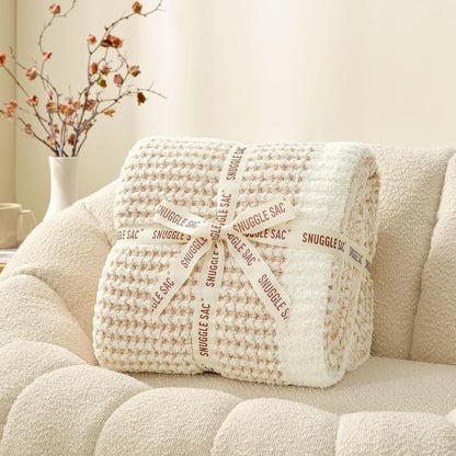 Snuggle Sac Cream Waffle Throw Blanket for Couch Bed Sofa 50x60 inches, Reversible Beige Blanket