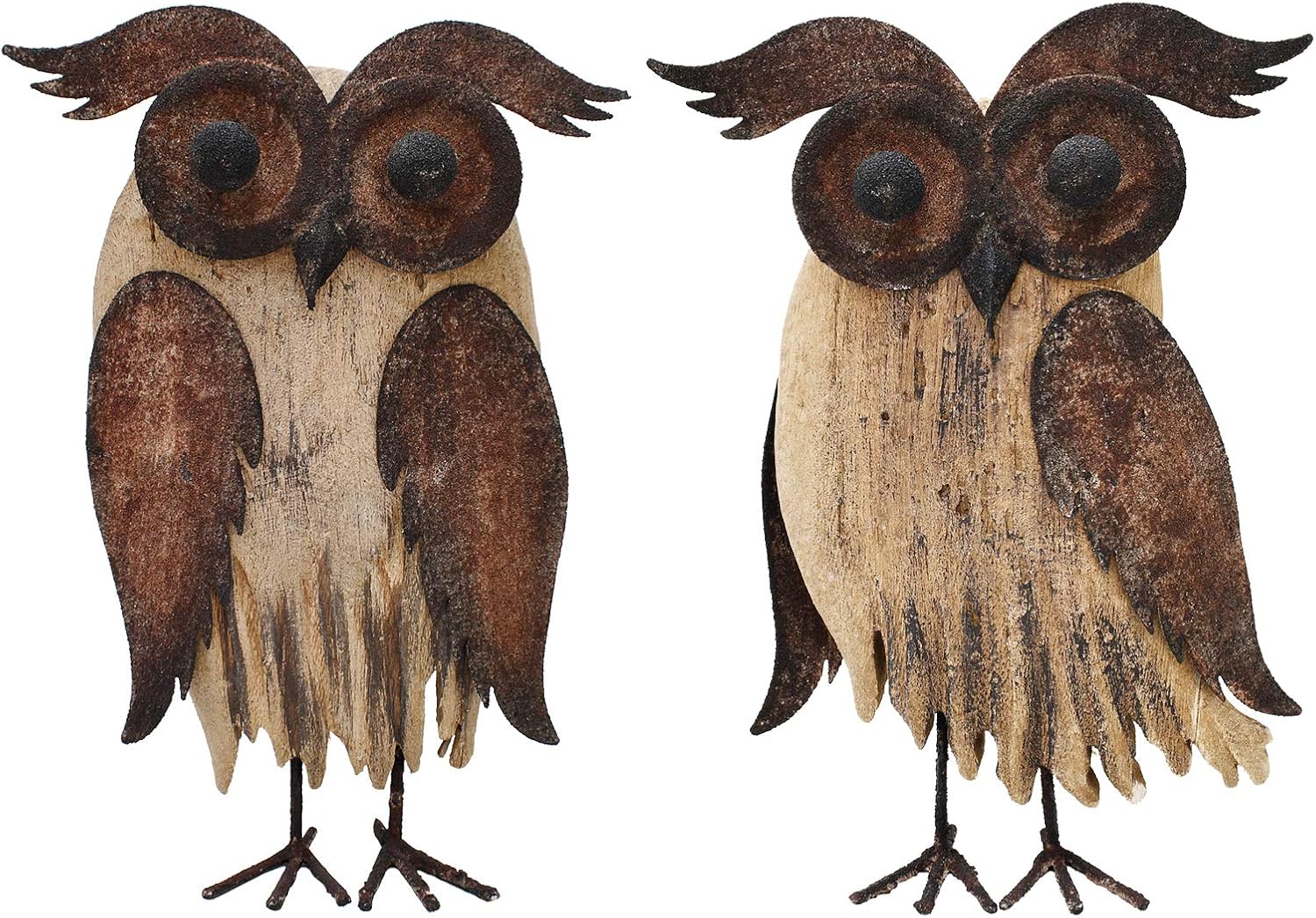 Rustic Owl Figurines Decor Animal Statue for Home - Wooden Stand Owl Sculptures Decorations for