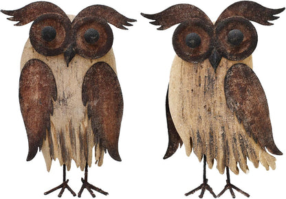 Rustic Owl Figurines Decor Animal Statue for Home - Wooden Stand Owl Sculptures Decorations for