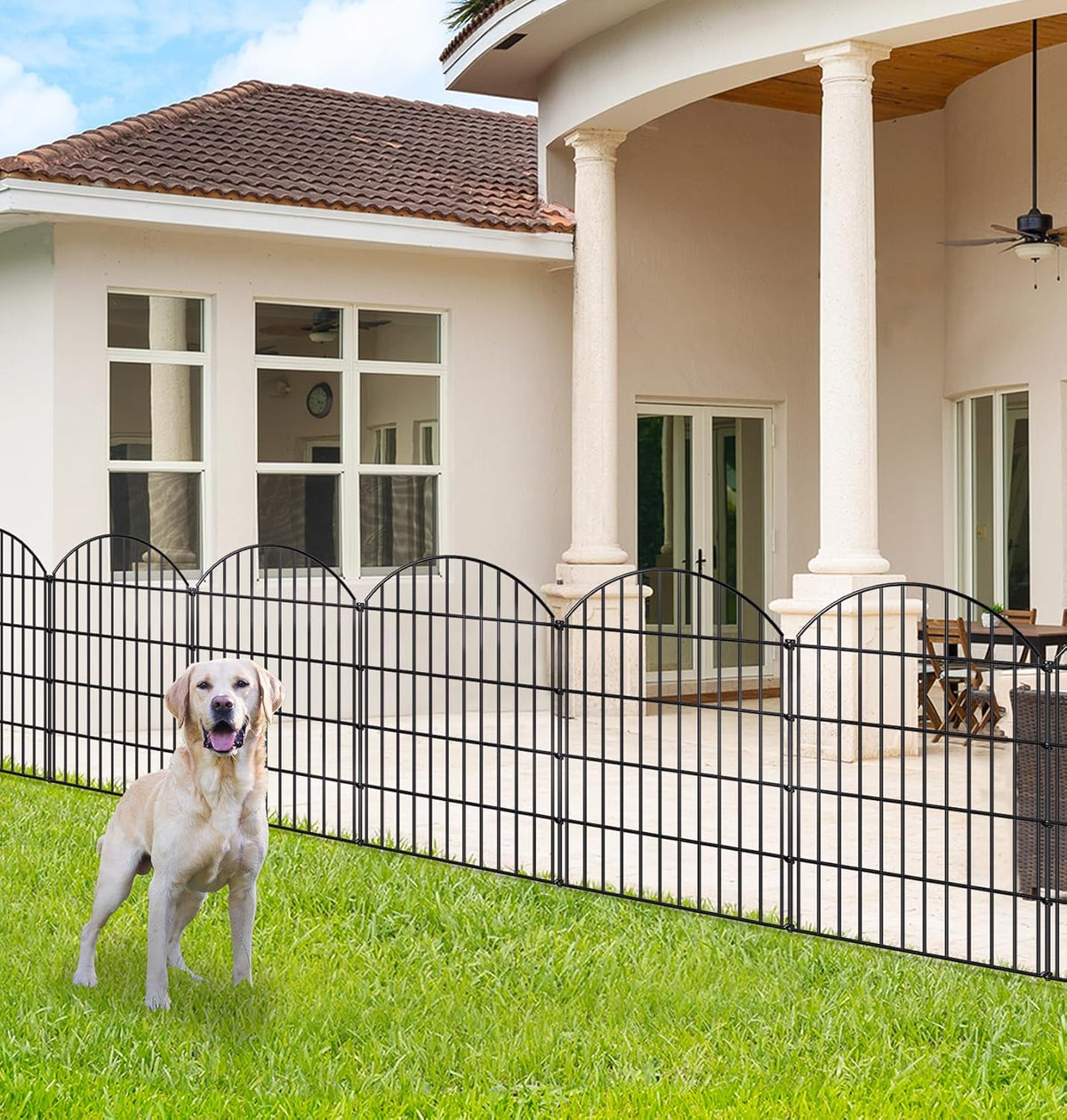 Metal Garden Fence 36in (H) x 11.7ft (L), 5 Panels +6 Stakes Dog Fence Border Fence Animal Barrier