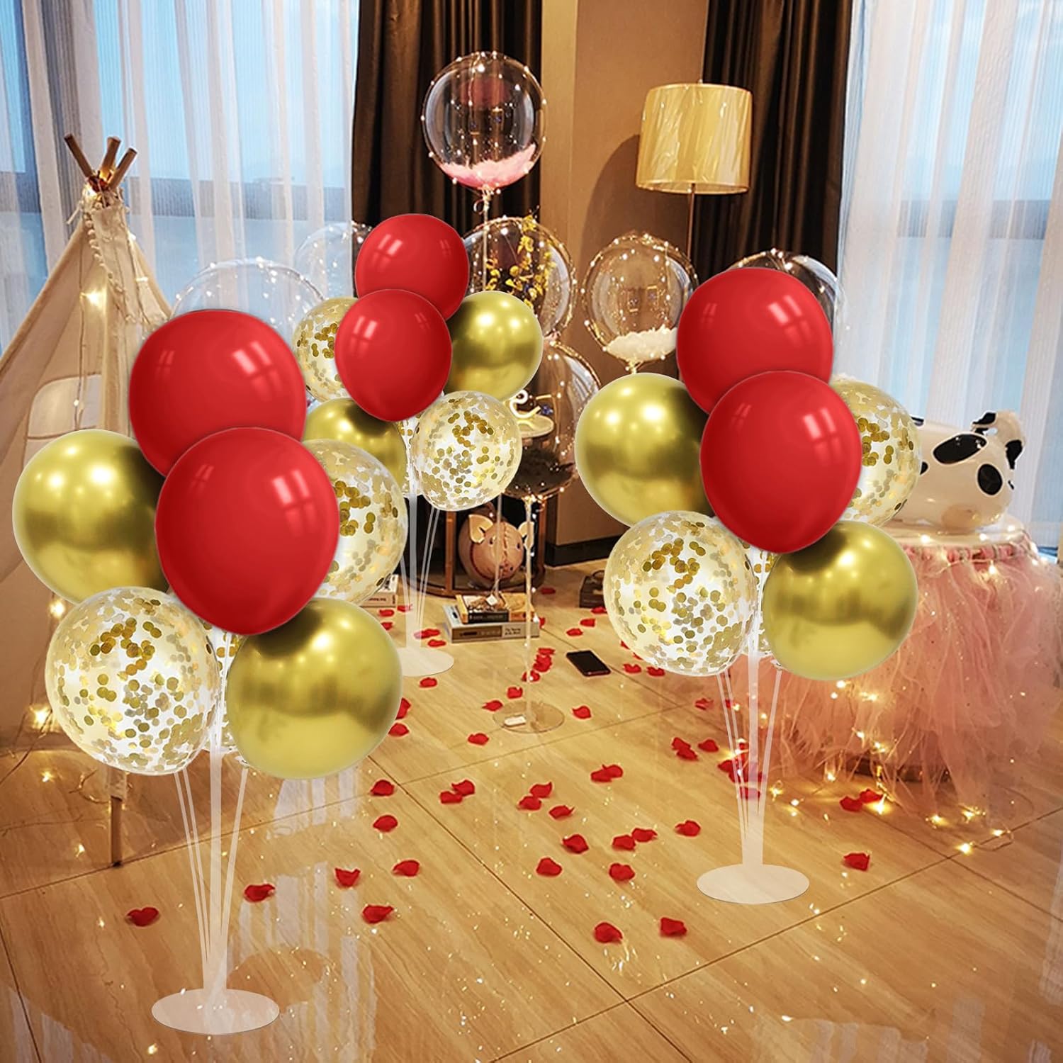 Red and Gold Balloon Stand Centerpiece Table Decorations for 49ers Party Birthday Graduation