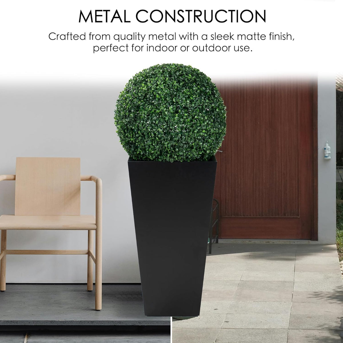 Kozyard 15.4" x 15.4" x 30" Tall Taper Black Metal Planter Flower Plant Pot Indoor Outdoor Planters