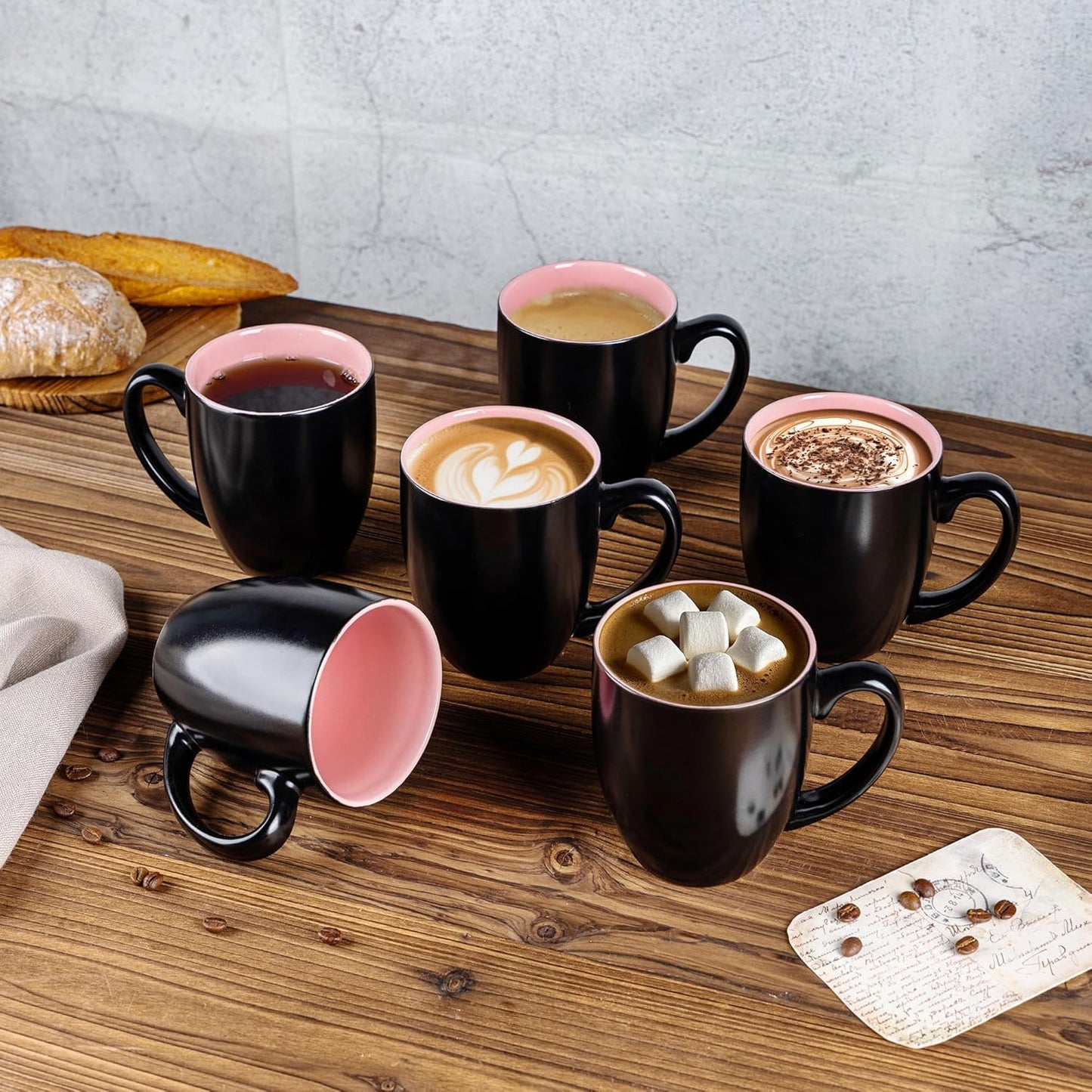 GBHOME 16oz Coffee Mugs Set of 6, Large Ceramic Coffee Mugs for Man, Woman, Dad, Mom, Modern Coffee