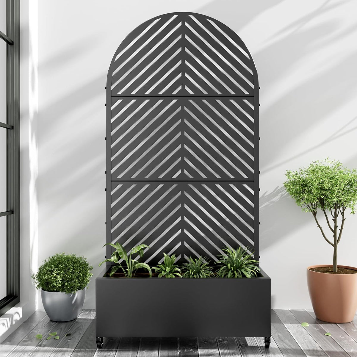 Casaphoria Metal Raised Garden Bed with Trellis and Wheels, 72"x35"x16" Arched Planter Box for
