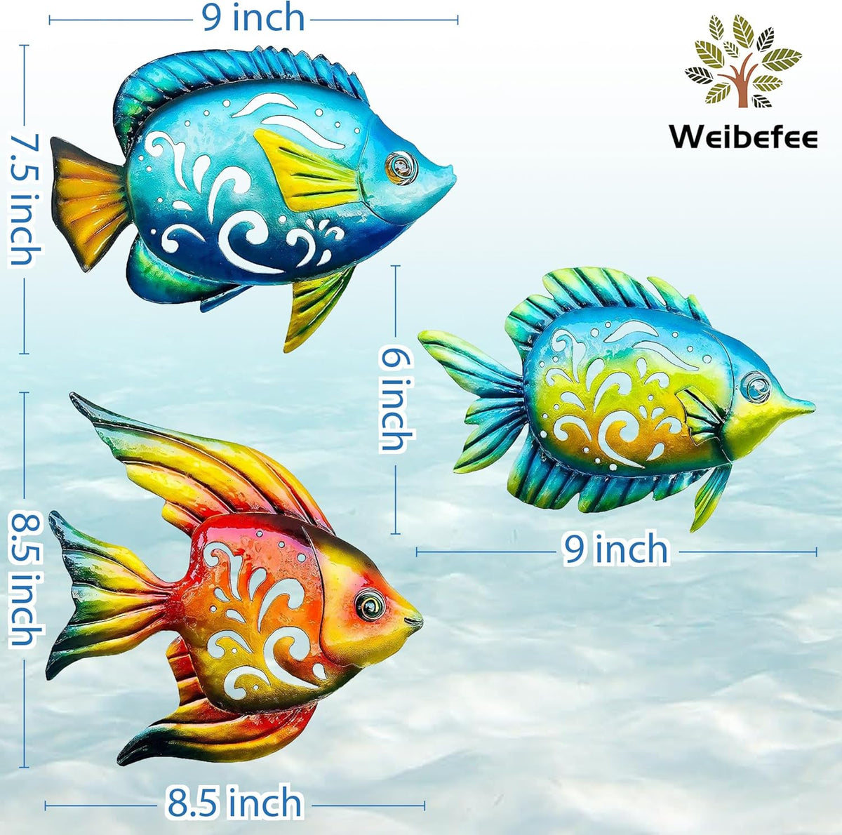 Weibefee Coastal Wall Decor, Ocean Sea Metal Fish Wall Decor, Hanging Wall Art Decoration for