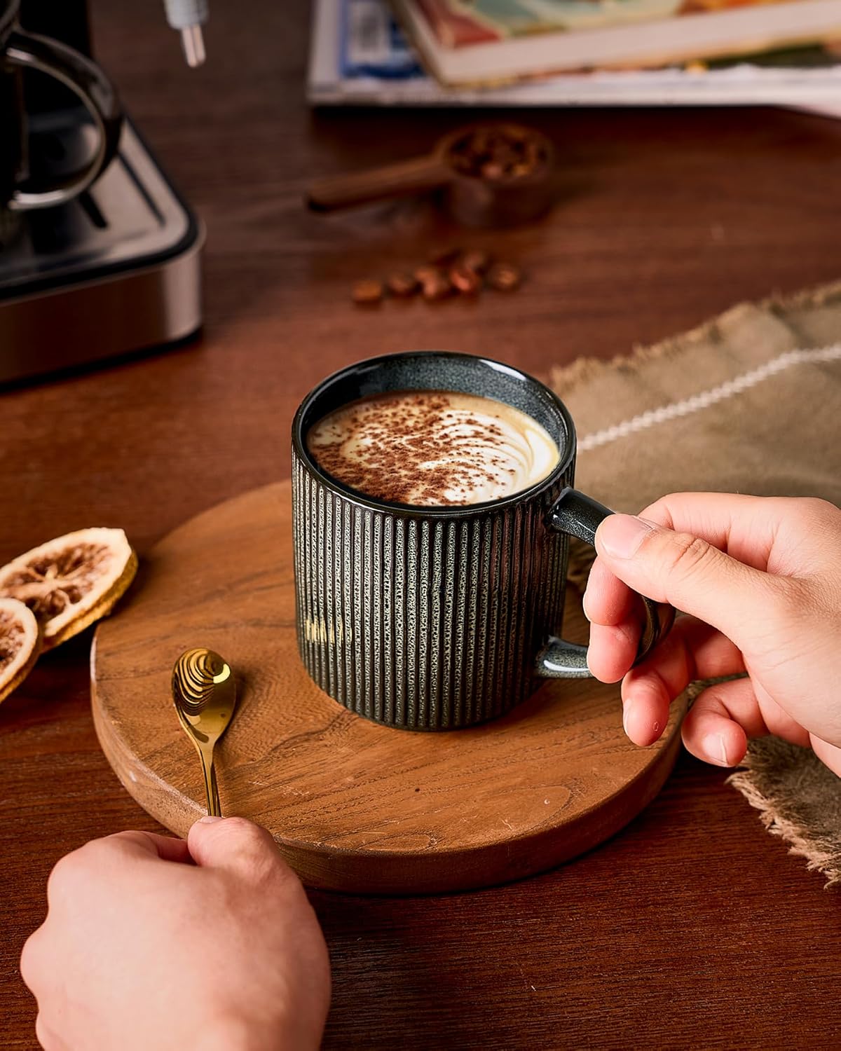 famiware Coffee Mug Set for 6, Star 12 oz Catering Mugs Cup Set with Handle for Coffee, Tea, Cocoa