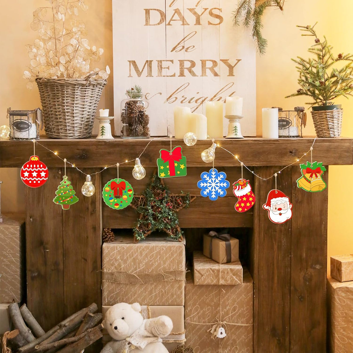80PCS Wooden Christmas Ornaments to Paint,10 Styles DIY Blank Unfinished Reindeer Santa Claus