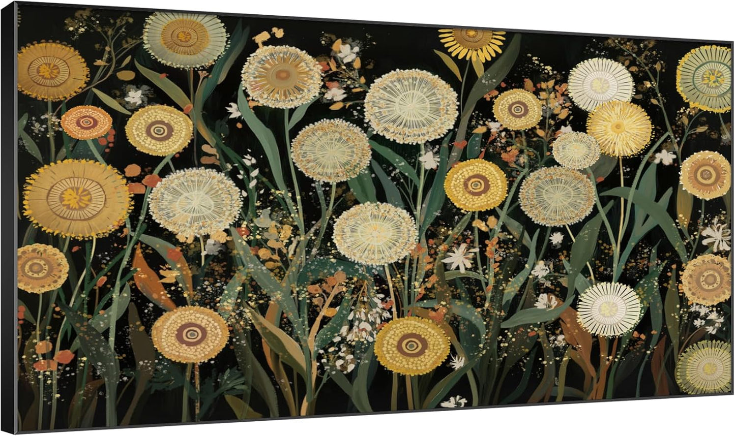 SIGNWIN 30"x60" Extra Large Framed Wall Art Whimsical Dandelion Field in Yellow and Green, Playful
