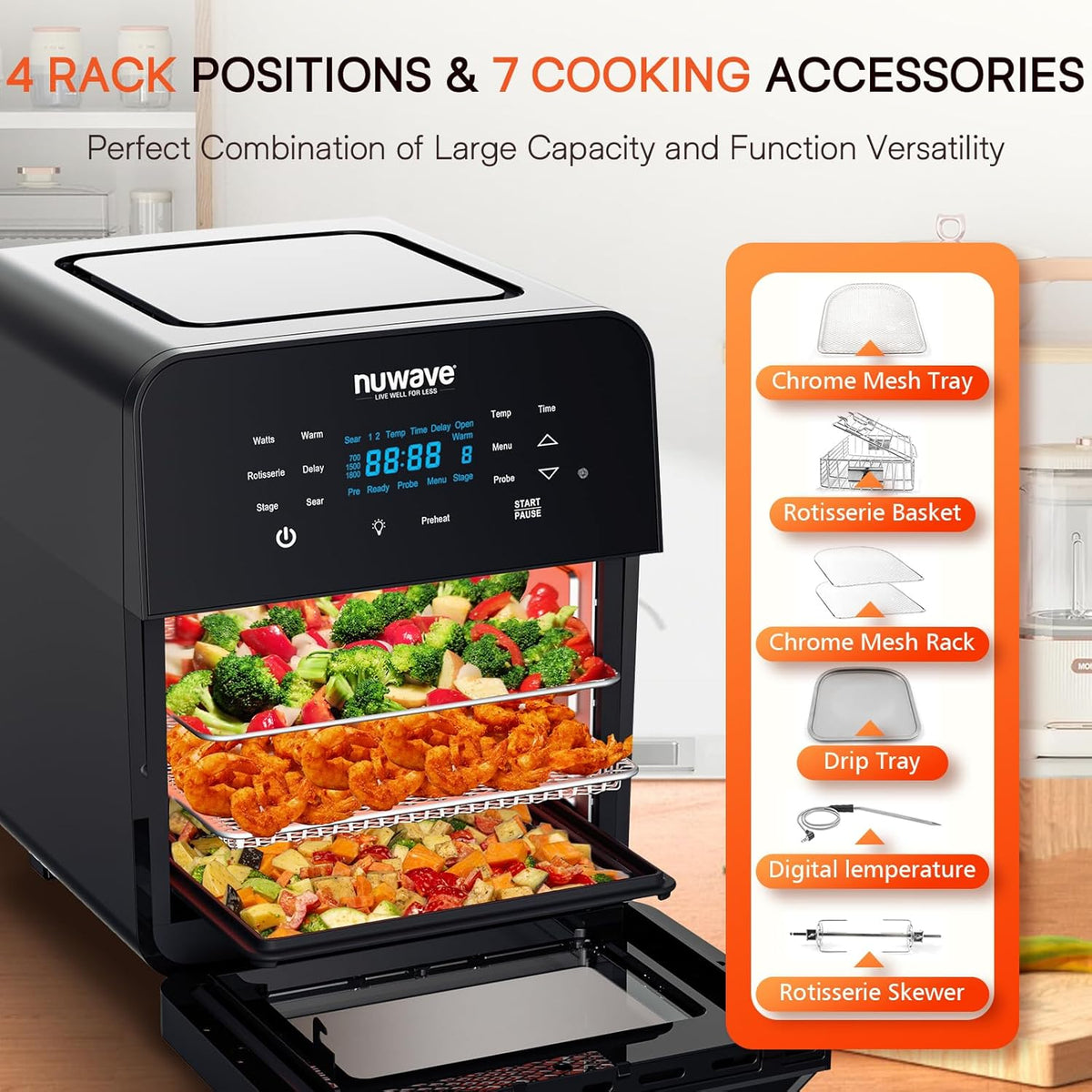 Nuwave Brio 15.5Qt 10-IN-1 Air Fryer Rotisserie Oven, XL Family Size, Even & Crisp AirFry, Reheat