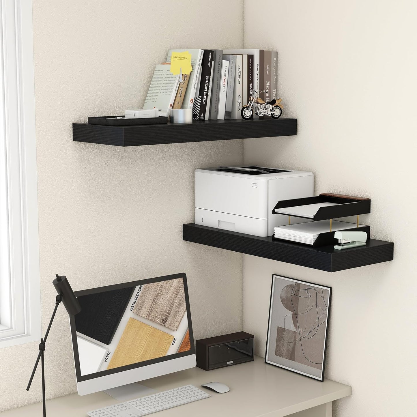 Deep Floating Shelves for Wall | 30W x 12D Black Floating Shelves Set of 2 | 12 Inch Deep Wall