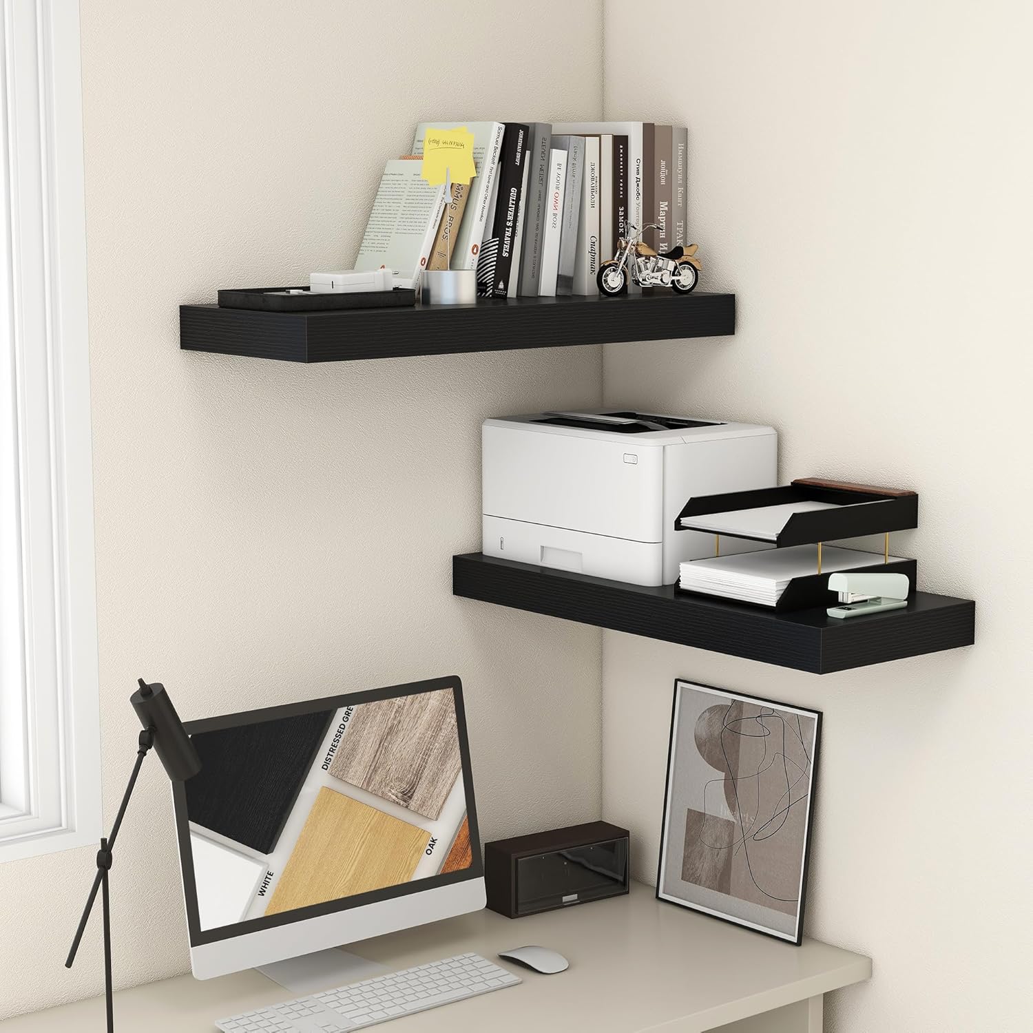 Deep Floating Shelves for Wall | 30W x 12D Black Floating Shelves Set of 2 | 12 Inch Deep Wall