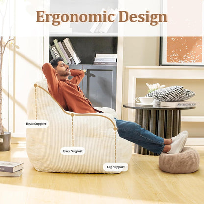 Bean Bag Chair for Adults - Faux Fur, Fluffy and Comfy with Filler, Big Sofa for Reading, Gaming