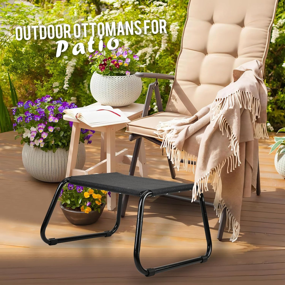Outdoor Ottomans,Patio Foot Rest Portable Side Table Solid Steel Frame Small Seat All Weather