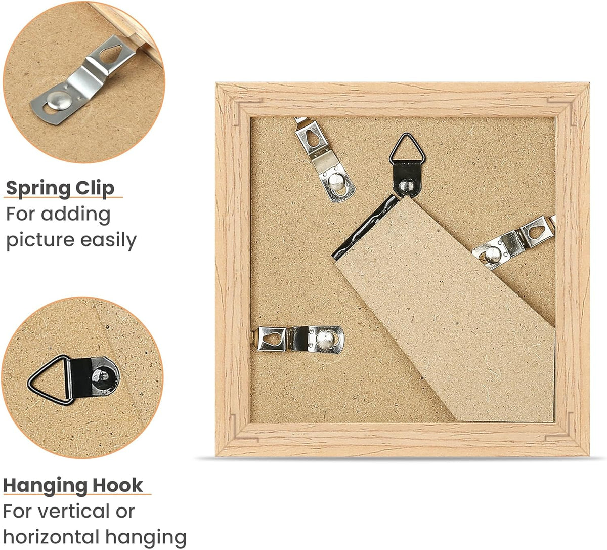 upsimples 4x4 Picture Frame, Natural Solid Wooden Picture Frames, Display 3x3 with Mat or 4 x 4