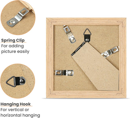 upsimples 4x4 Picture Frame, Natural Solid Wooden Picture Frames, Display 3x3 with Mat or 4 x 4