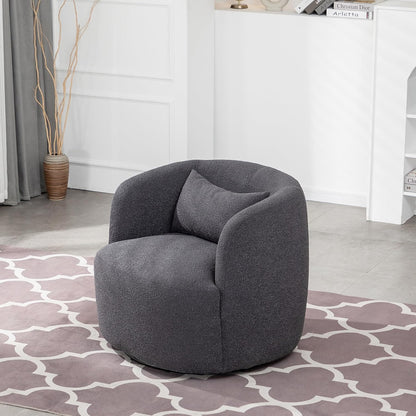 KINWELL 34" Wide Boucle Swivel Barrel Chairs Set of 2, No Assembly Round Upholstered Armchairs