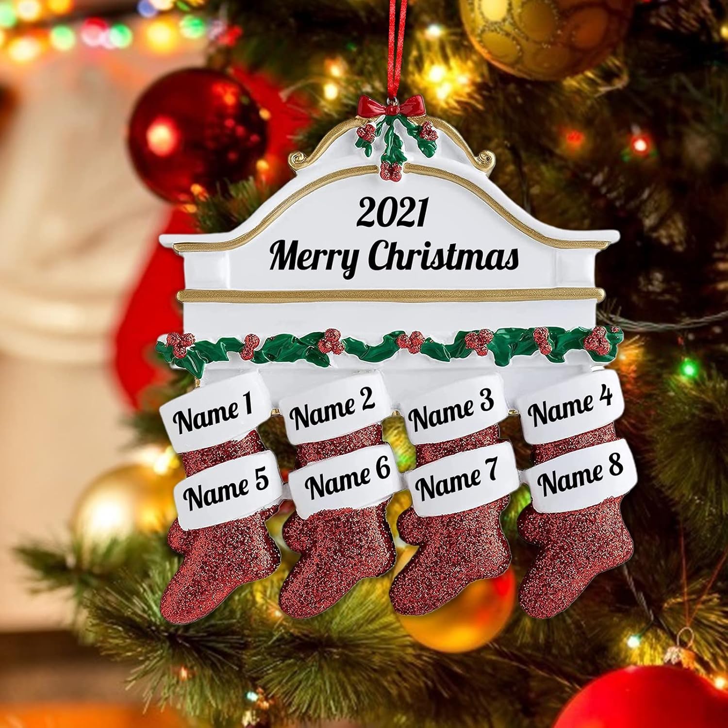 Personalized Christmas Ornaments Family of 2,3,4,5,6,7,8 Custom Christmas Stocking Ornaments with