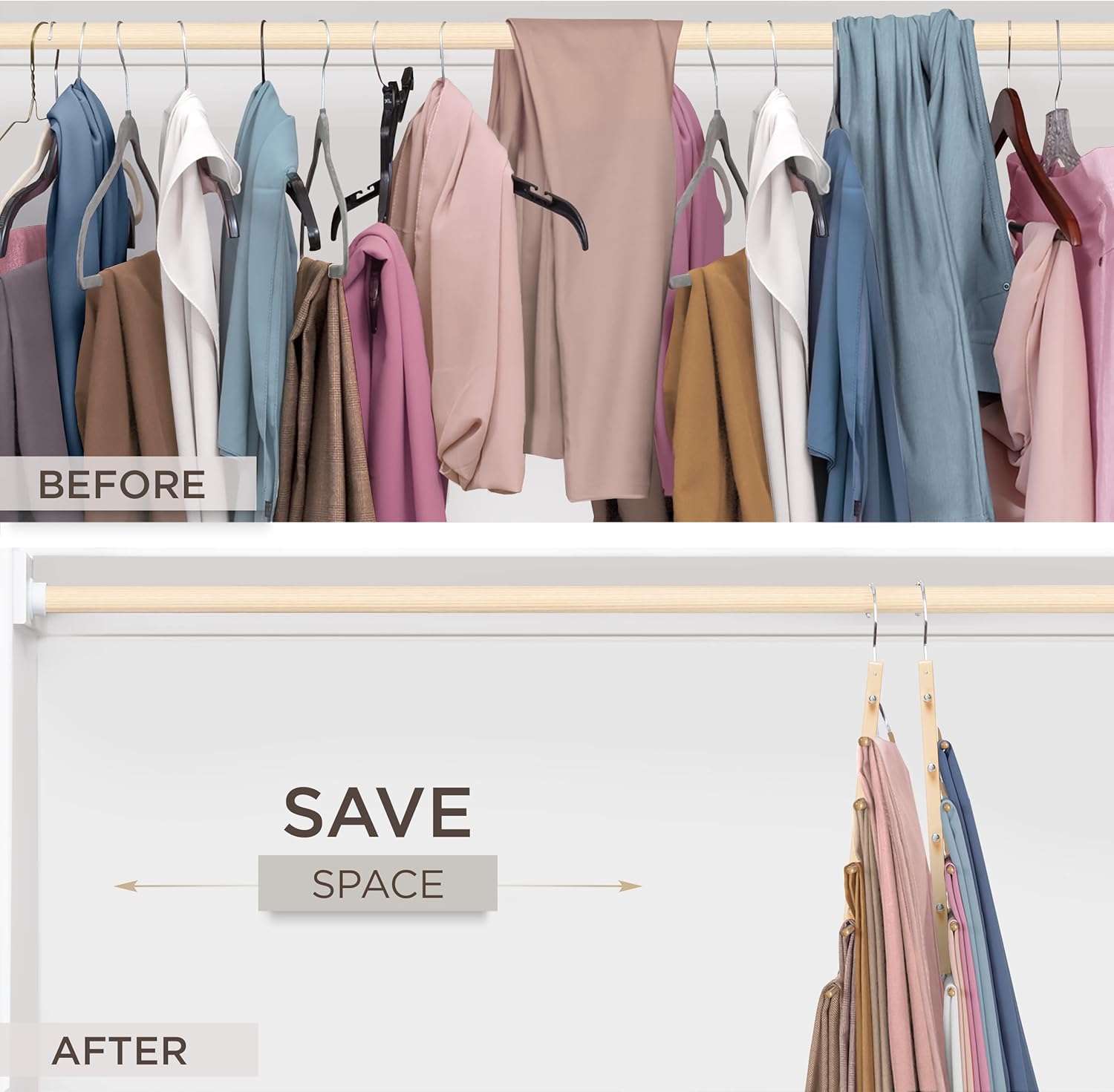 MORALVE Pants Hangers Space Saving - 2 Pack European Beechwood Scarf and Jean Hangers - Closet